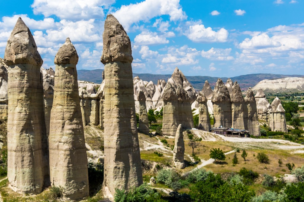 The unique rock formations of Love Valley in Cappadocia, Turkey, resembling giant male appendages - a fascinating and unusual natural wonder.