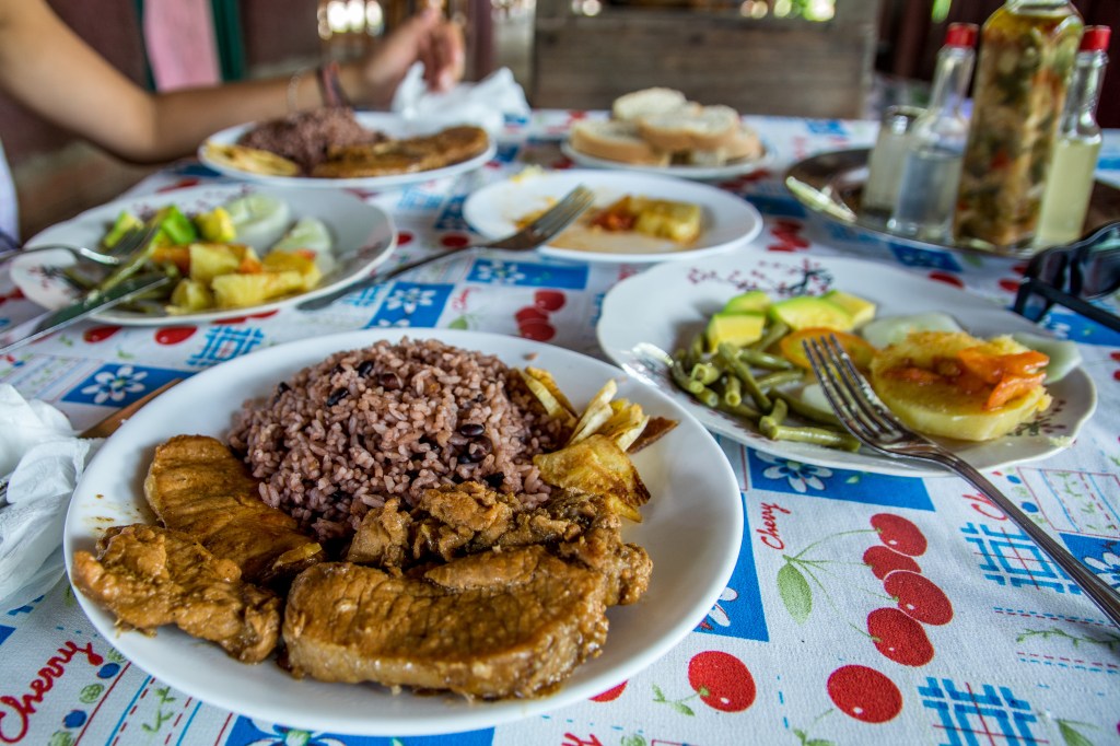 Delicious and traditional Cuban dish with your choice of meat or fish, served with beans, rice, and a side salad.