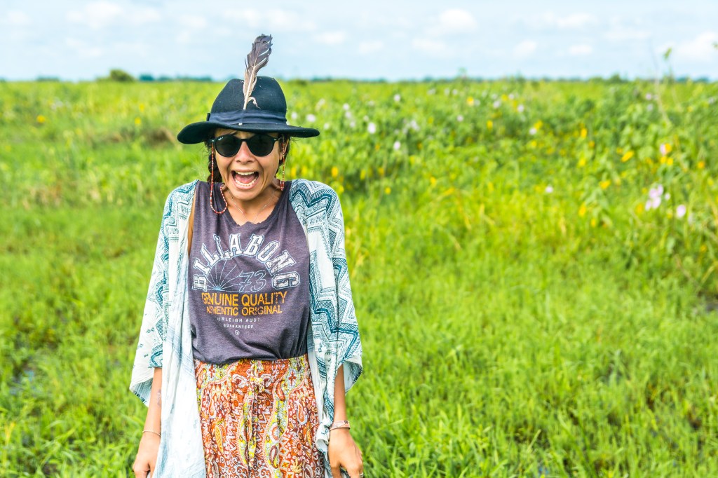Bianca searching for Python snakes - a mix of anticipation and disappointment.