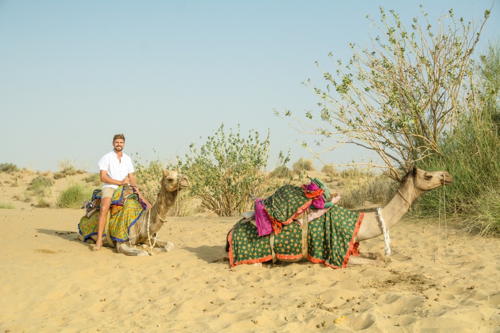 Thrilling camel safari adventure in the Great Indian Desert.