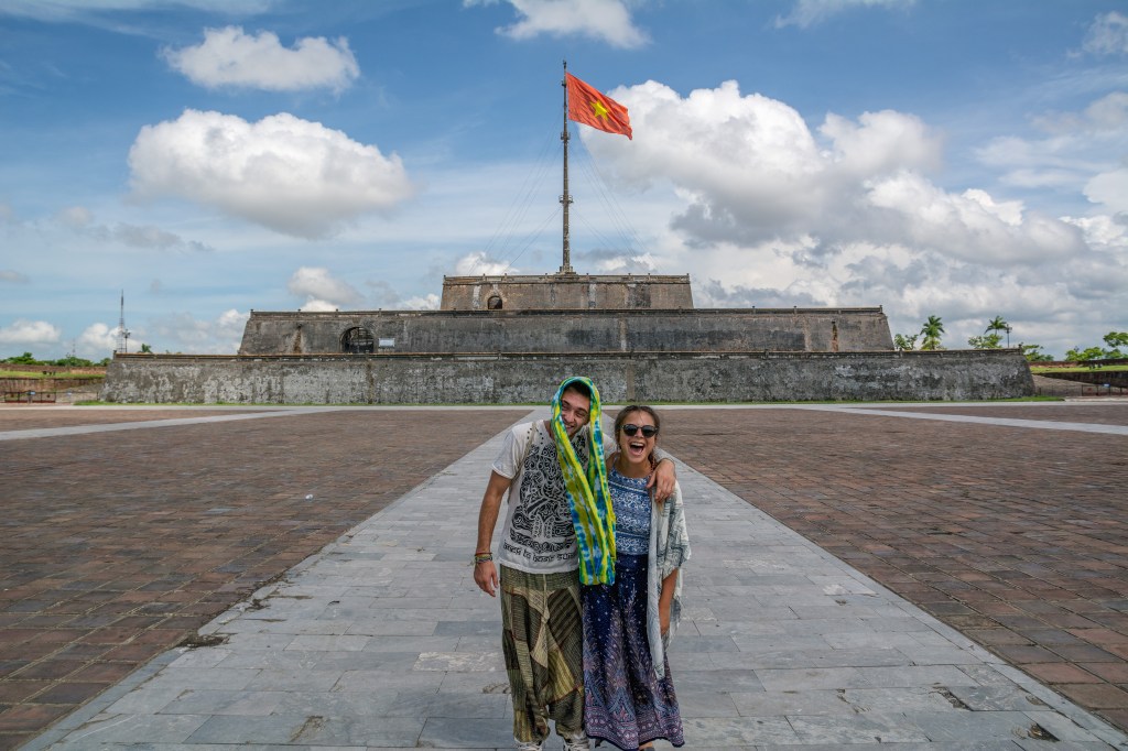 Bianca with friendly tour guide, Tim, exploring the wonders of Vietnam.
