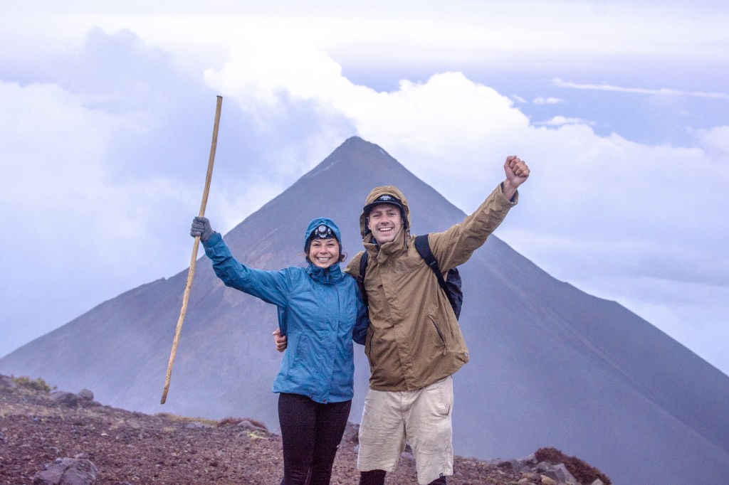 Bianca and Brett Conquer Acatenango Summit with Fuego Volcano Backdrop - Epic Adventure in Guatemala