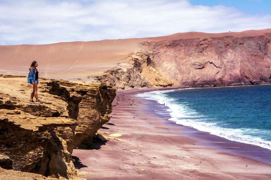Image showcasing the unique red cliffs where the arid desert meets the ocean, offering a captivating contrast of landscapes and colors.