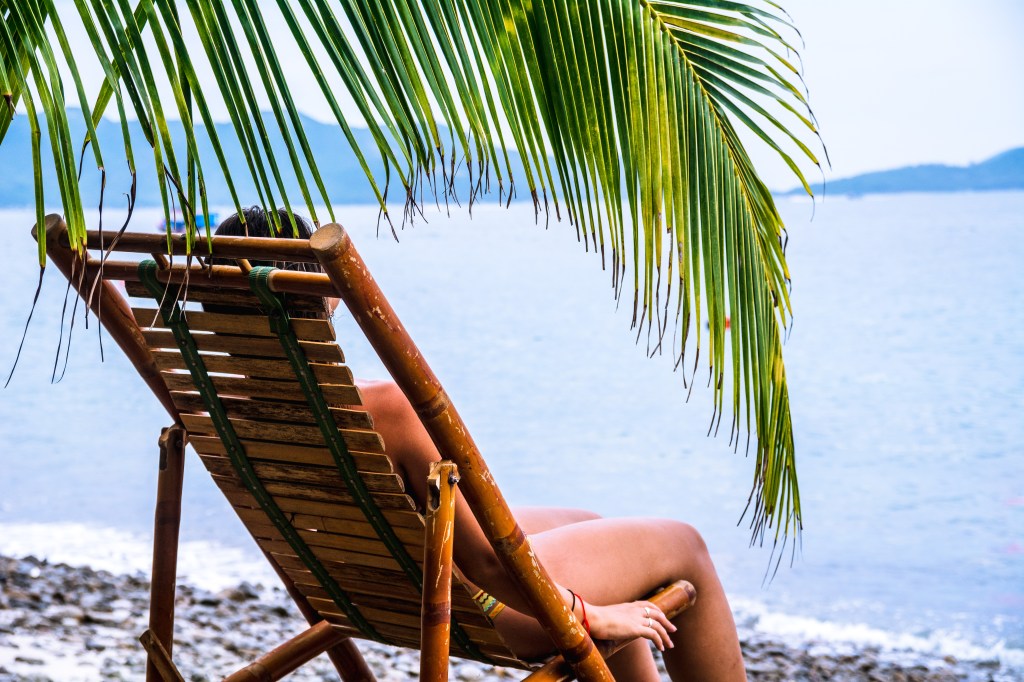 Bianca enjoying beach time, basking in the sun at Nha Trang, Vietnam.