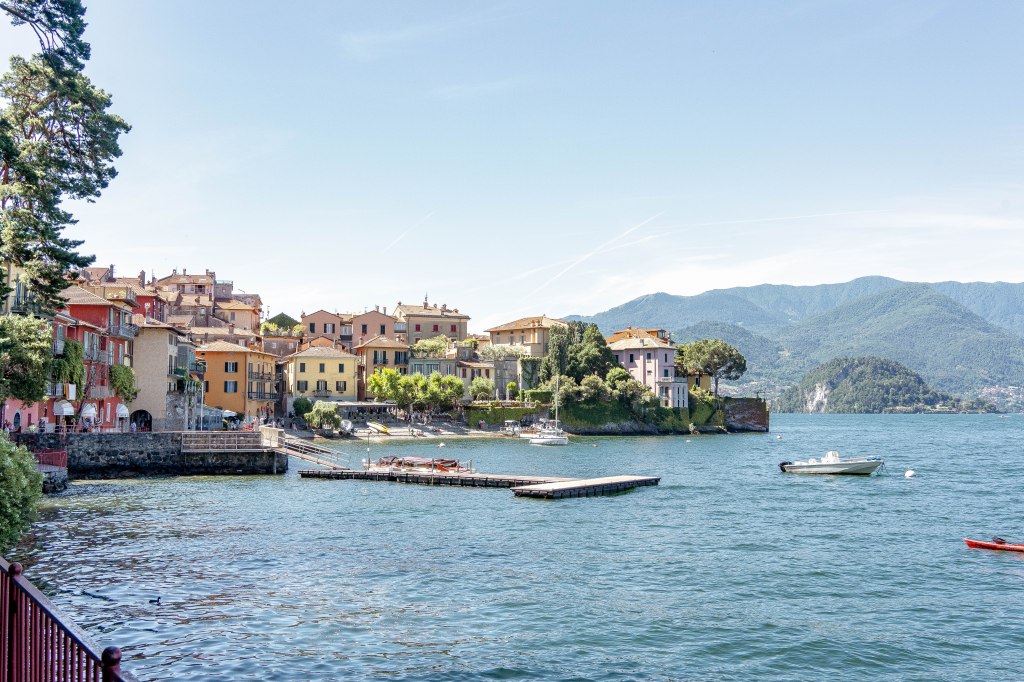 Image of the colorful buildings of Varenna, a charming village on the shores of Lake Como, Italy, known for its picturesque streets and stunning waterfront views.