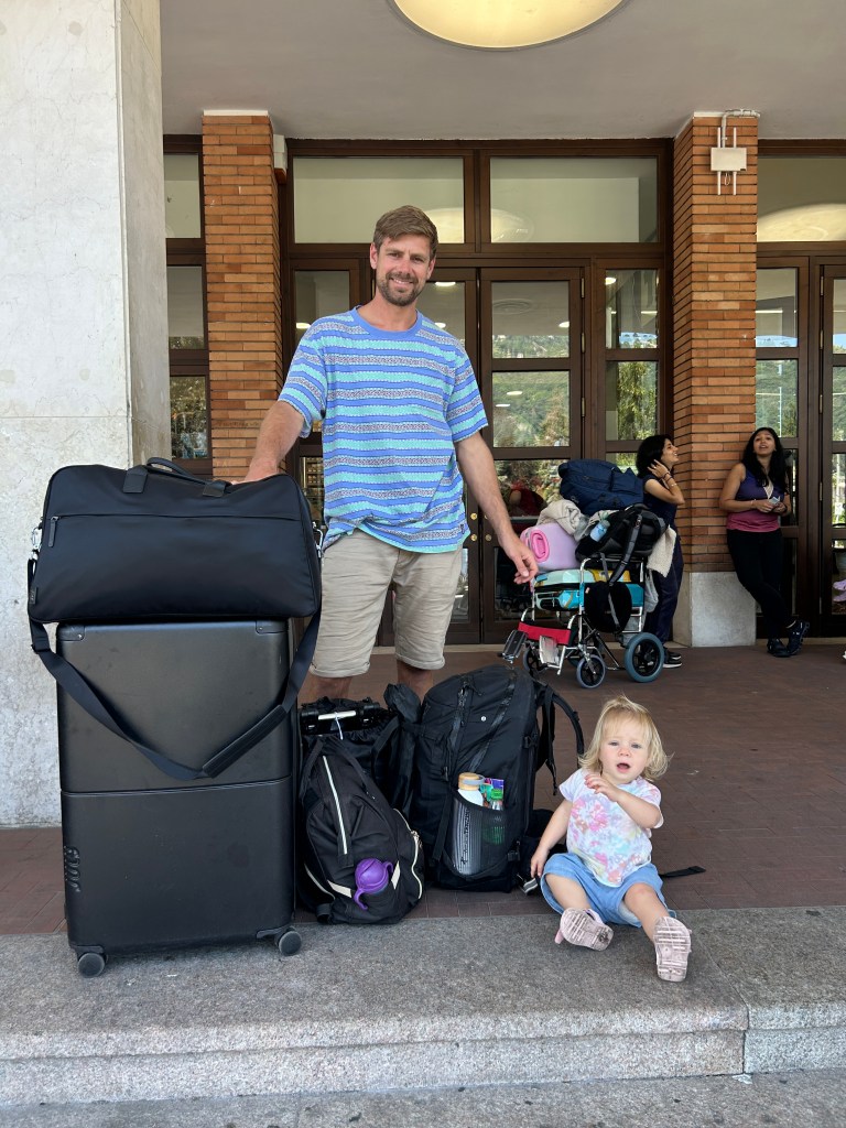 All luggage for traveling to Europe with a toddler