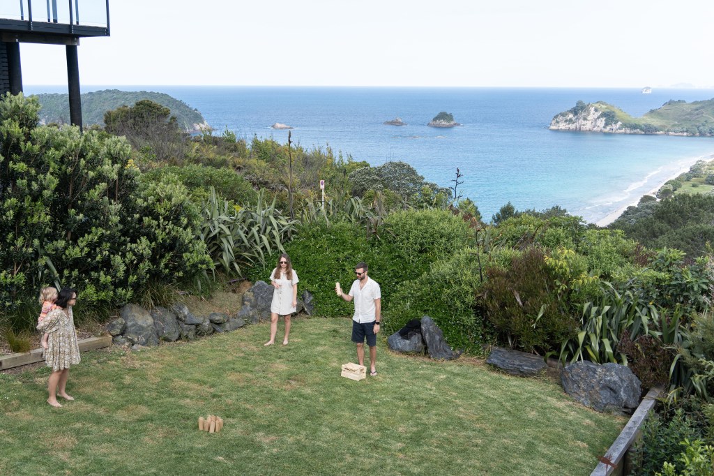 Fun outdoor games played at Hahei Heights, perfect for family entertainment in New Zealand.