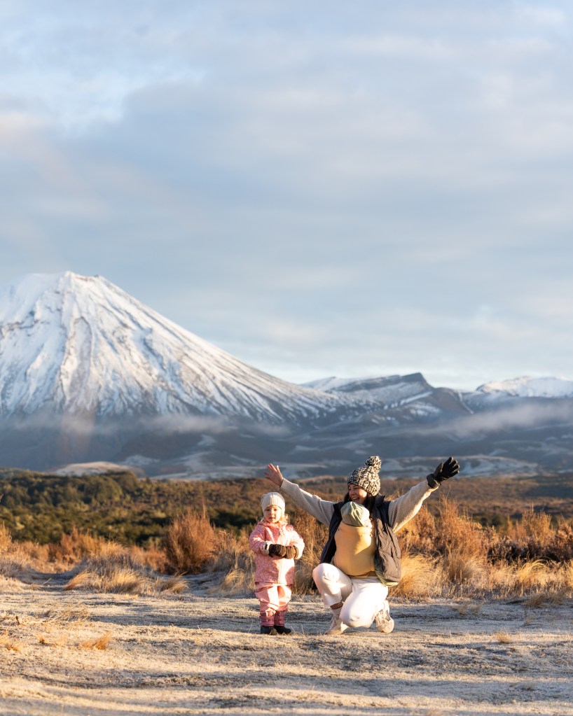 Stunning mountain backdrop views at the start of the Waihohonu Hut Track, Tongariro National Park, family-friendly walk near Mount Ruapehu, New Zealand travel blog